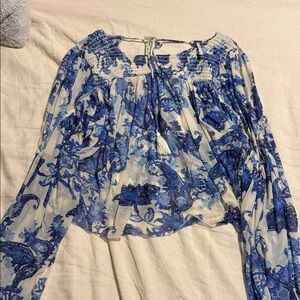 FP Movement by Free People Blue and White Blouse